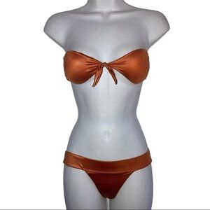 Salty Mermaid 2pc Bandeau Burnt Metallic Orange Bikini Set XS